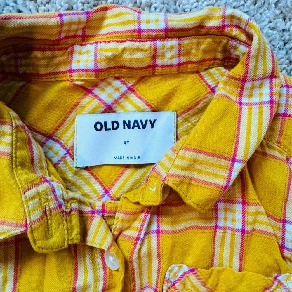 Old Navy Yellow Button Down Shirt Vibrant Plaid Design Plaid Button-Up size 4T